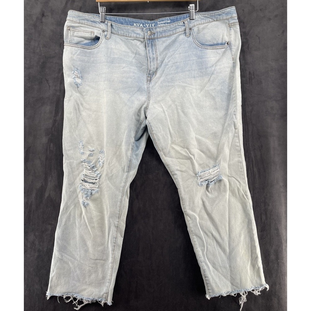 Ava & Viv Women's 26W Boyfriend Crop Distressed Stretch Jeans Plus Size
